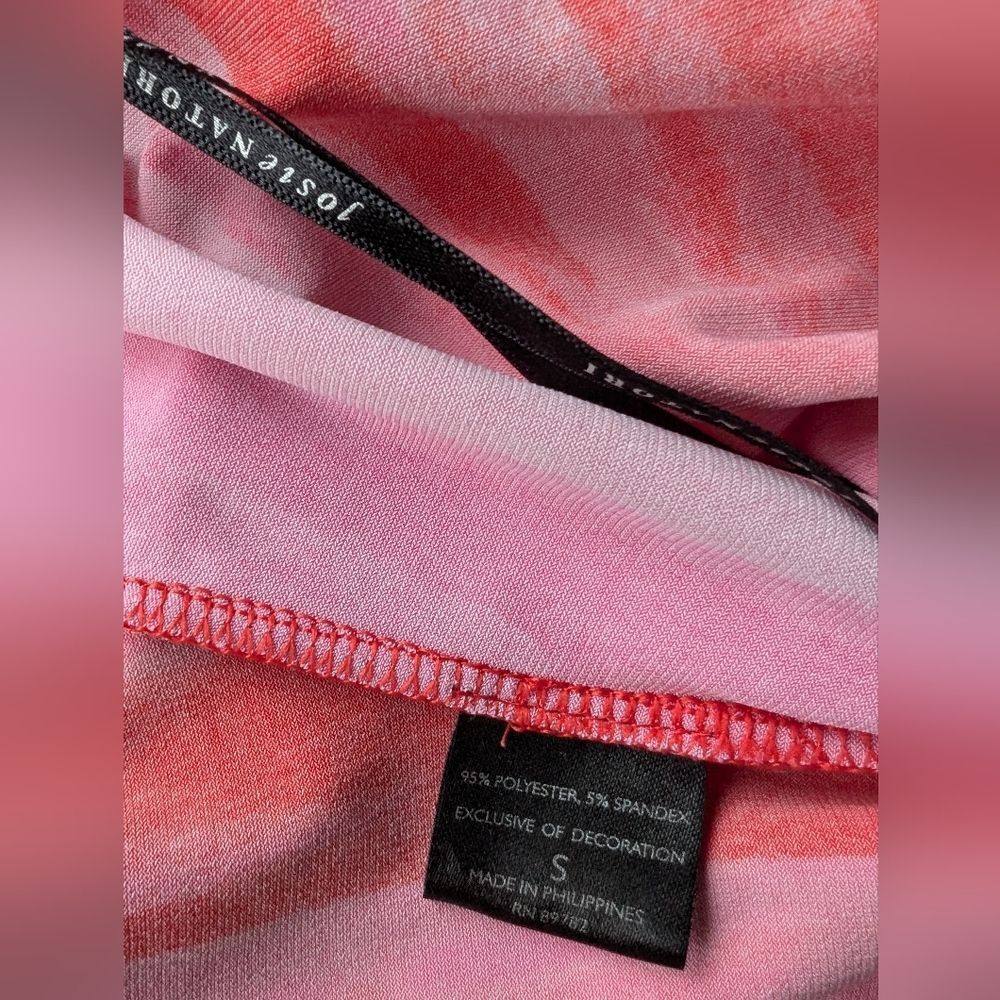 Natori Red Pink Watercolor Ruched Sheath Dress V-Neck Sleeveless Cocktail Small - Picture 3 of 10